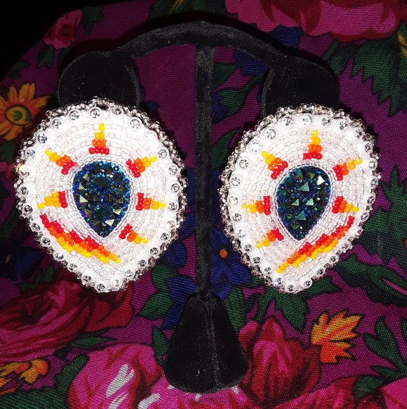 Clear Upside Down Fire Color Teardrop Earrings - Picture 2 of 3